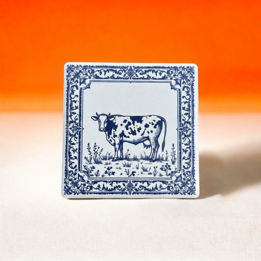 [Gratisgeschenk ab €50] Die Holländische Kuh | Limitierte Delfter Blau Magnetfliese (No. 1)