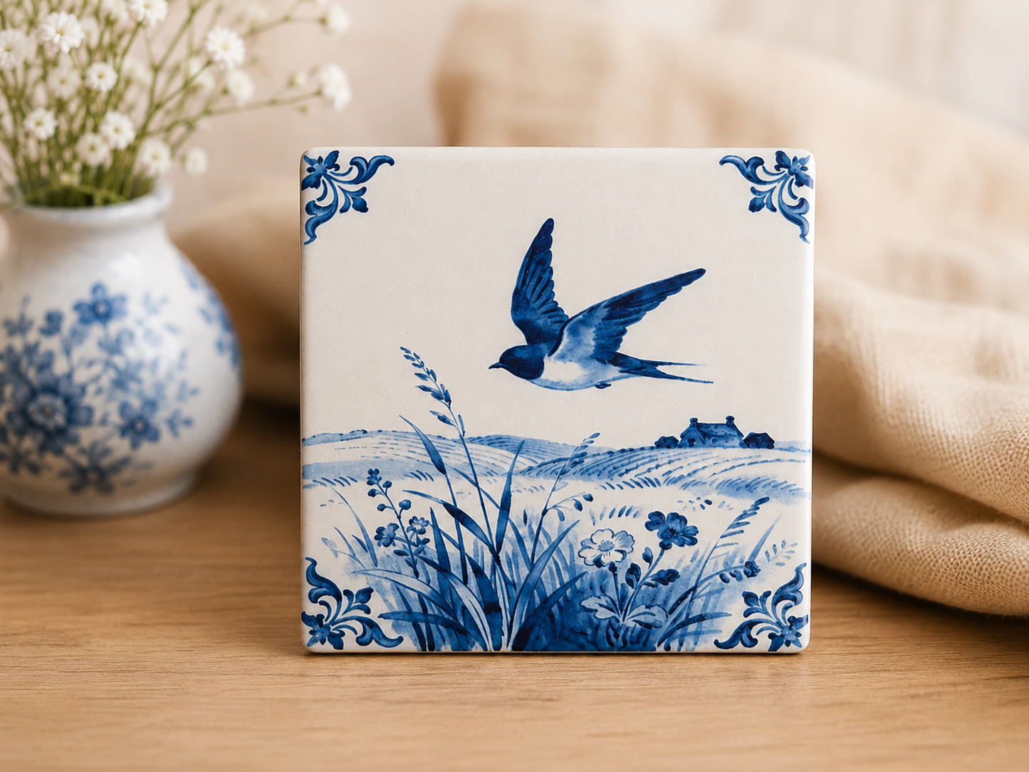 [Gratisgeschenk ab 50 €] Die Schwalbe | Delfter Blau Magnetfliese - Limitierte Edition (Nr. 2)